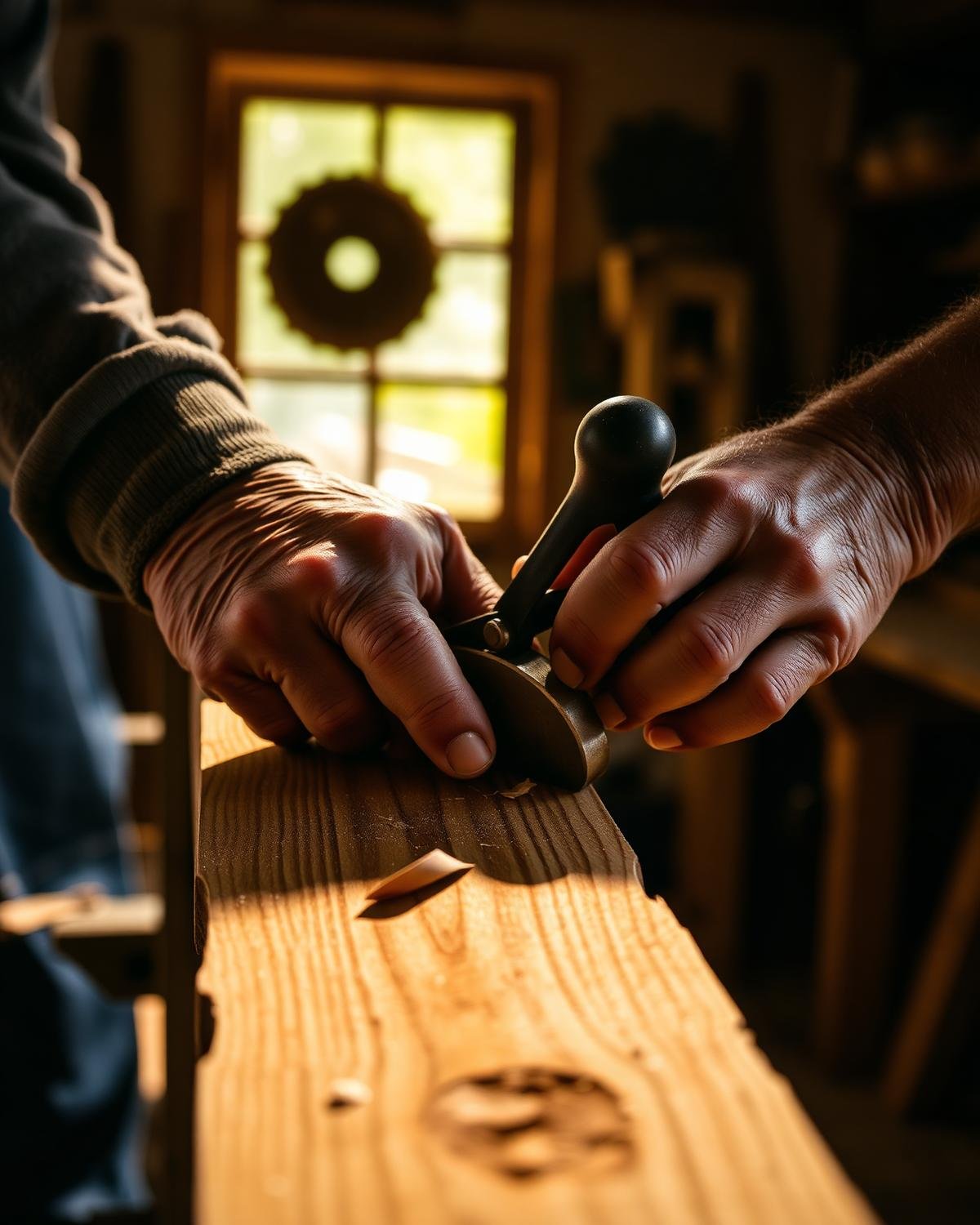 A craftsman hand-planing solid oak